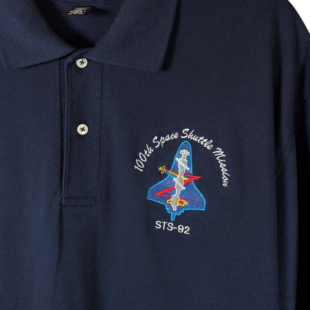 Vintage Y2K 100th Space Shuttle Mission STS-92 NASA Collared Navy Polo Shirt XL